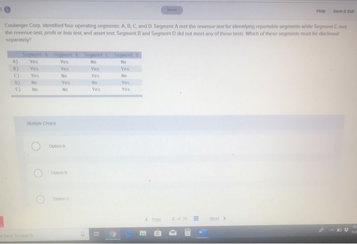  Help Save Coulanger Corp. identified four operating segments: A, B, C,