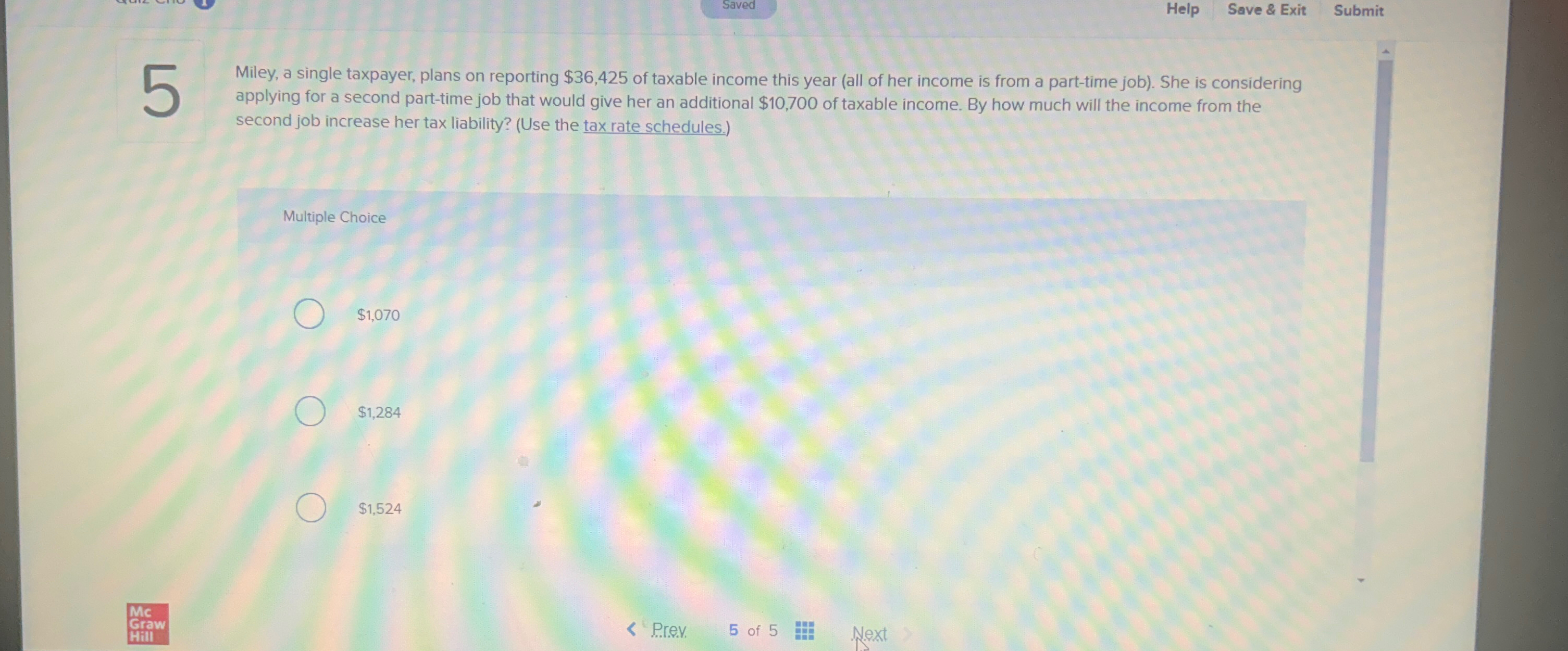  Miley, a single taxpayer, plans on reporting $36,425 of taxable income