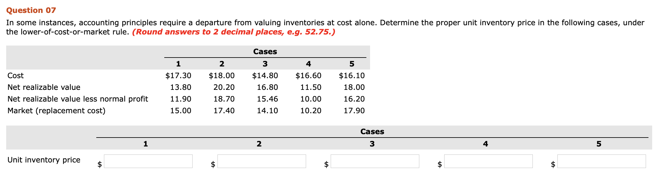 Question 07 In some instances, accounting principles require a departure from