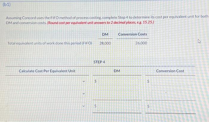 conversion costs. (Round cost per equivalent unit answers to 2 decimal places,