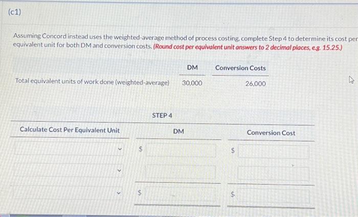 e.g. 15.25.) Show the T-account for Concord's WIP Inventory reflecting all of