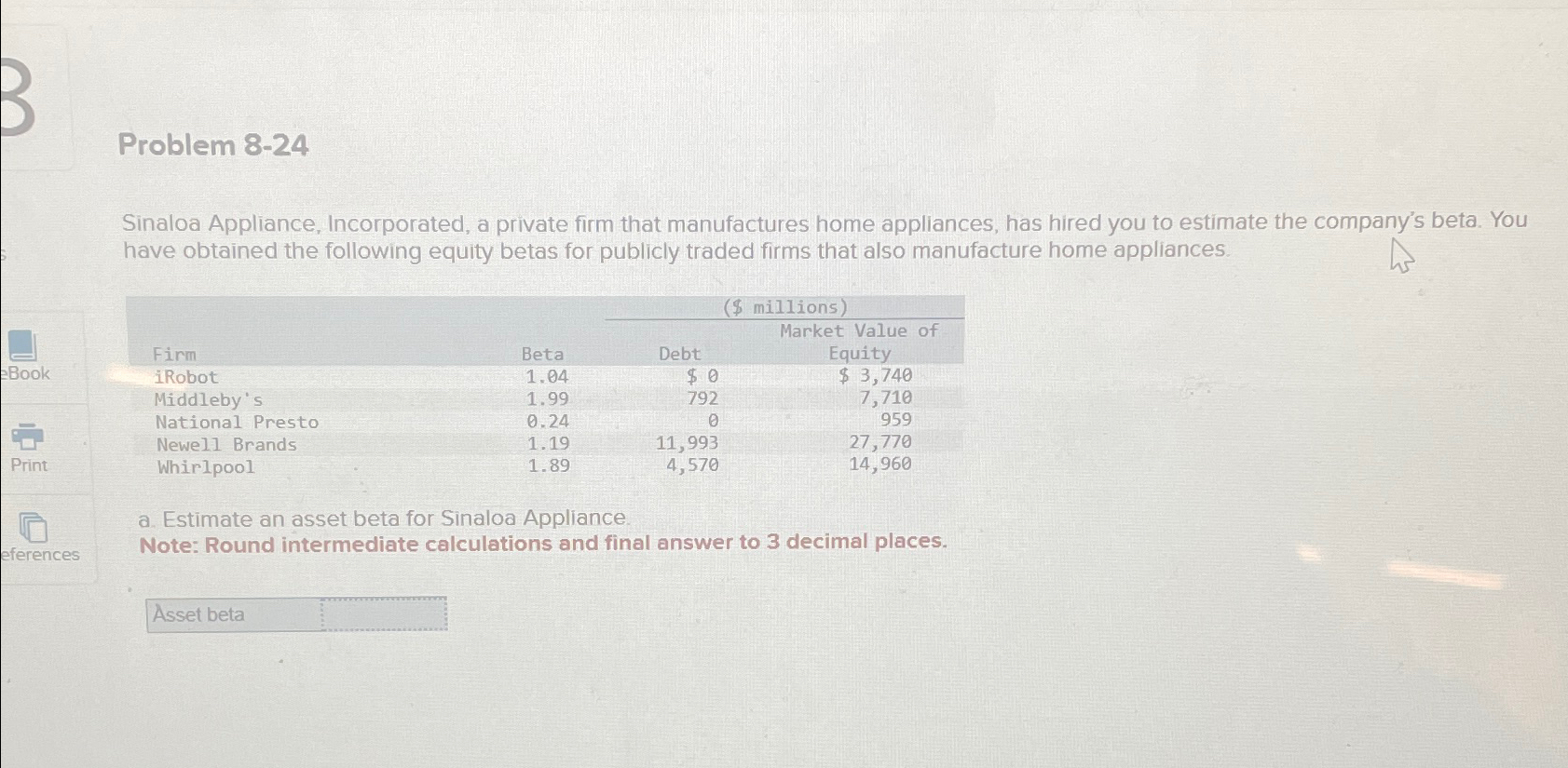  Problem 8-24 Sinaloa Appliance, Incorporated, a private firm that manufactures home