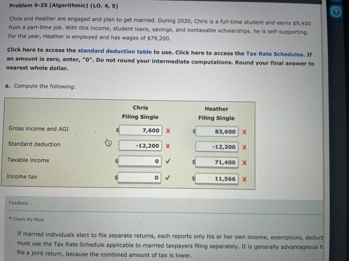  Problem 9-25 (Algorithmic) (LO. 4, 5) Chris and Heather are engaged