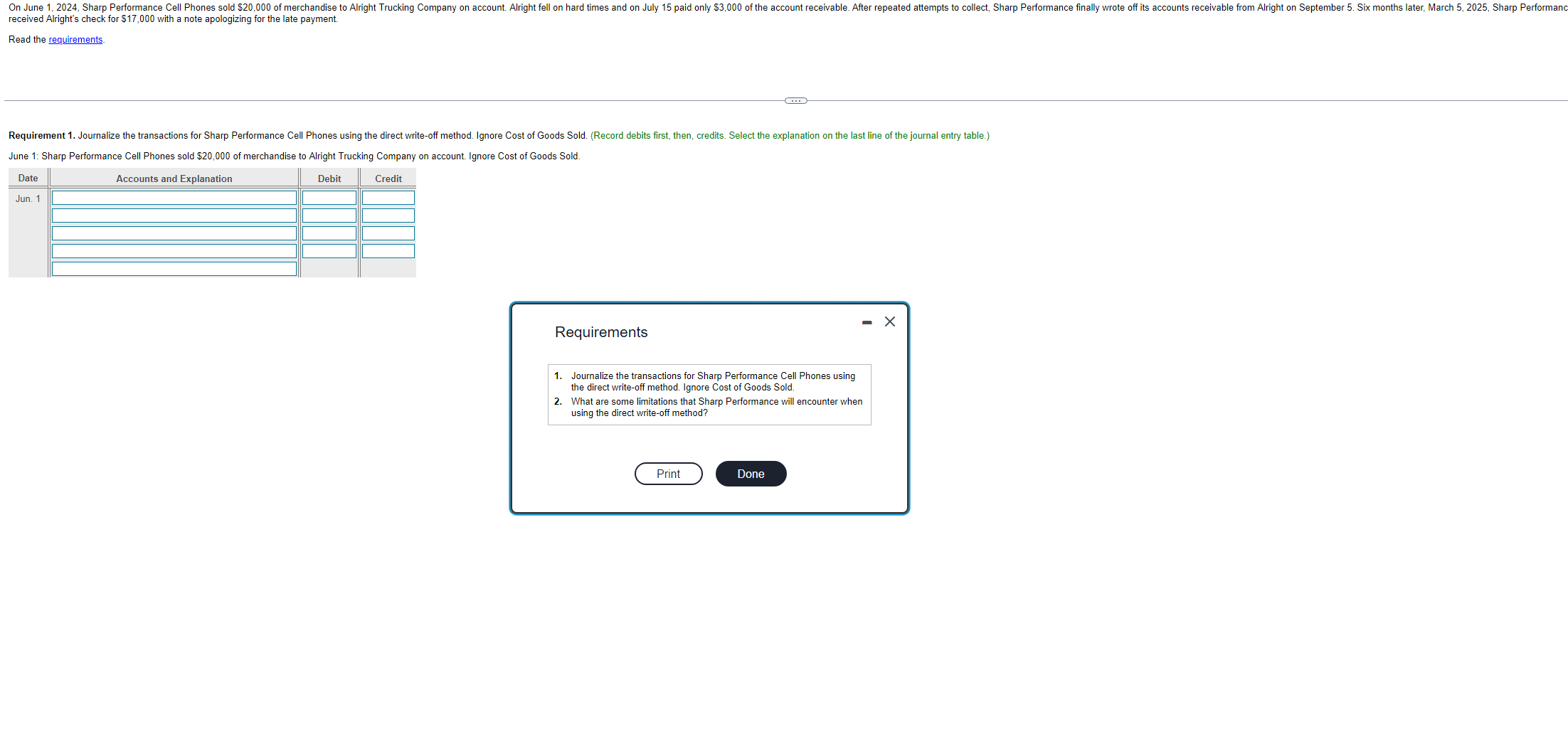 Chapter 8 Question 1 Answer all the requirements, please. lune 1: Sharp