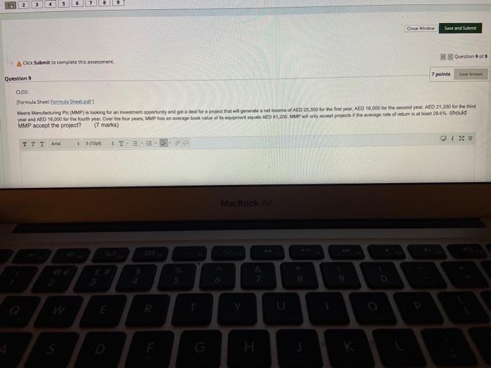  Close Window Save and Sub Question 9 of 9 Click Submit