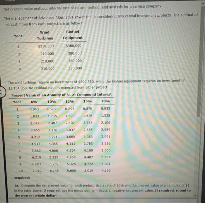  Net present value method, internal rate of return method, and analysis