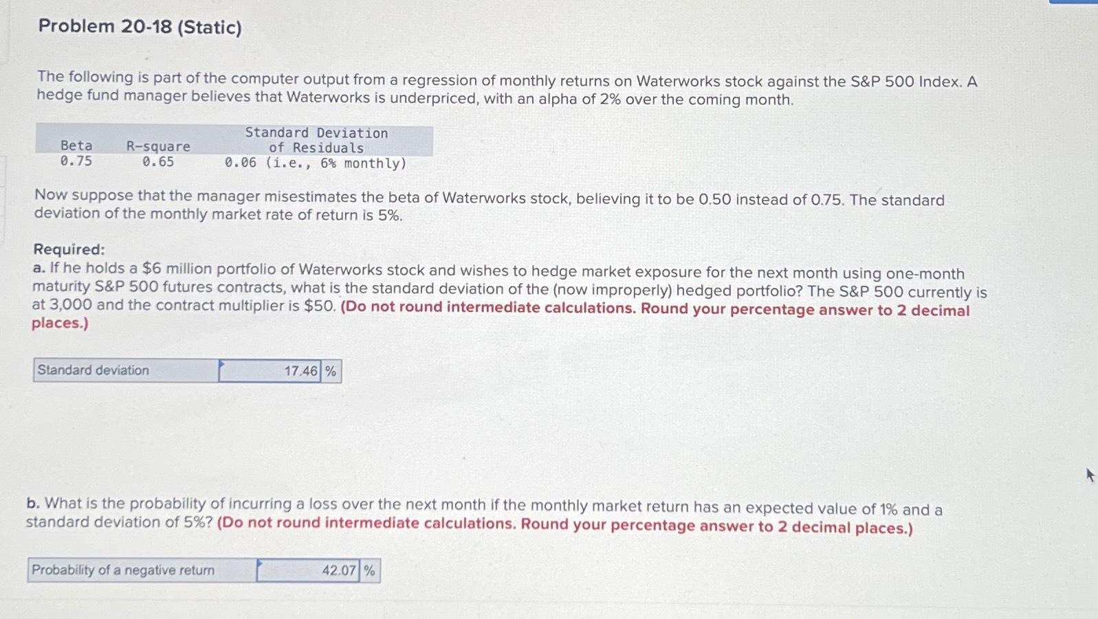  Problem 20-18(Static) The following is part of the computer output from