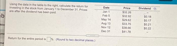  Using the data in the table to the right calculate the