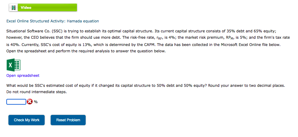  Video Excel Online Structured Activity: Hamada equation Situational Software Co. (SSC)