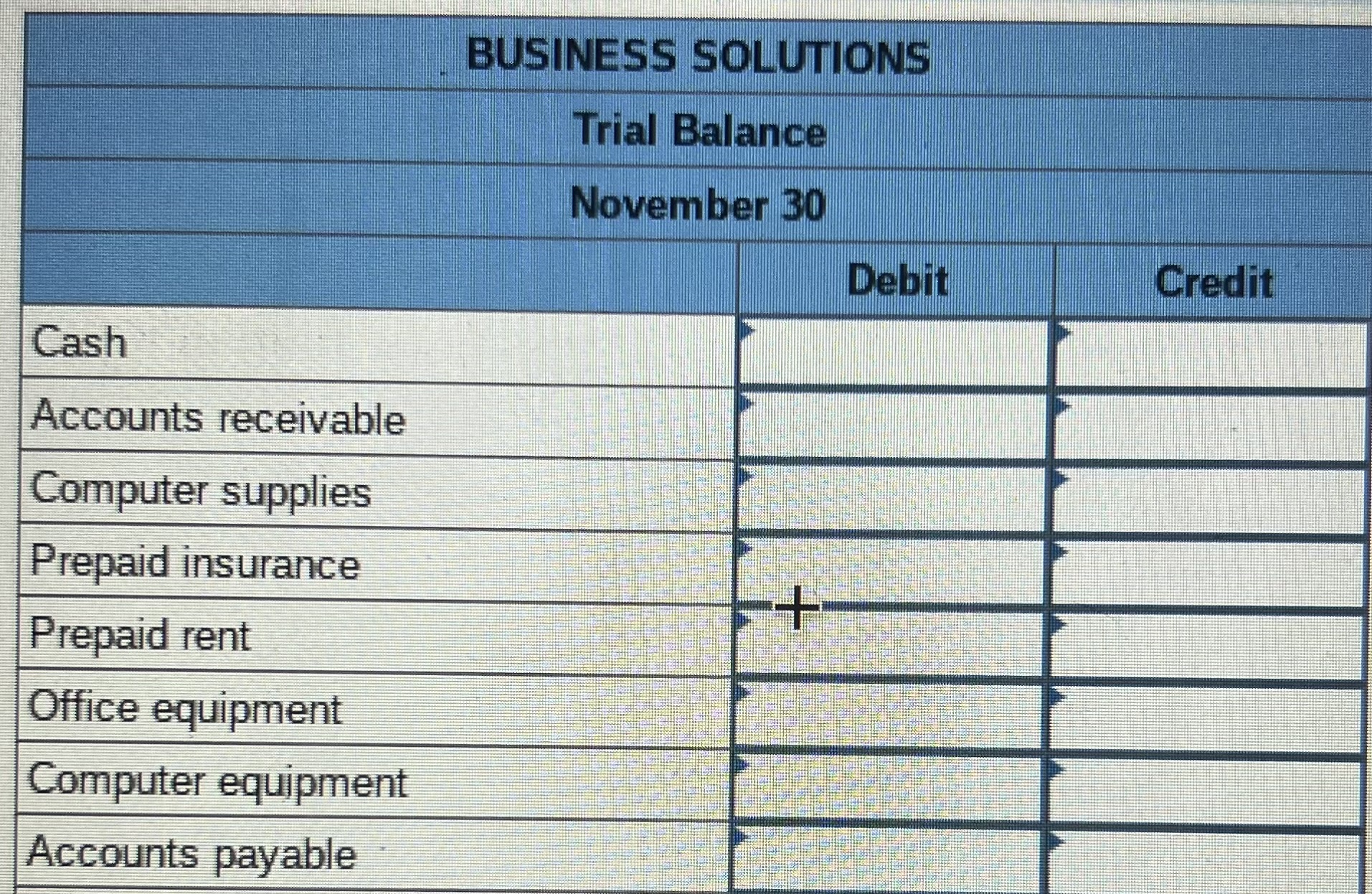 Prepare a trial balance as of the end of November. October 1