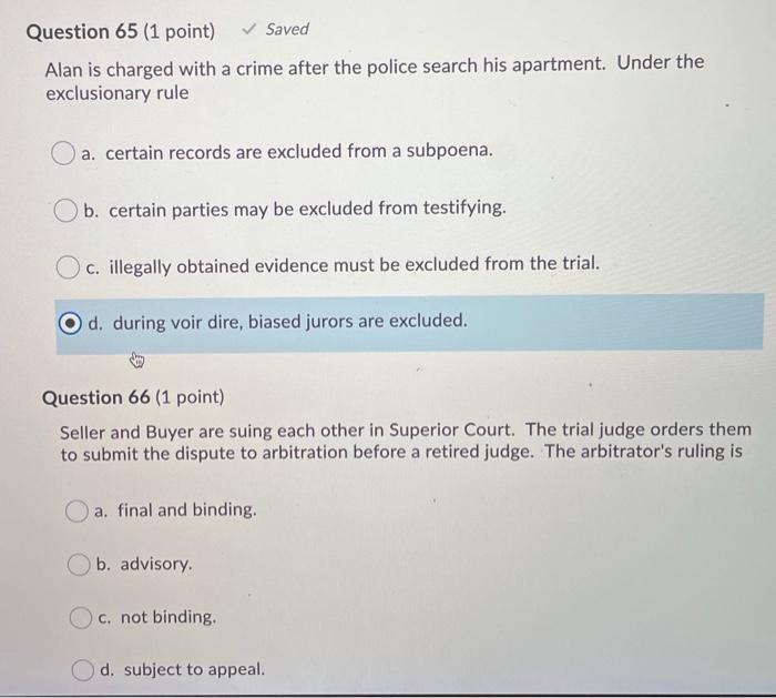  both questjone for upvote Question 65 (1 point) Saved Alan is