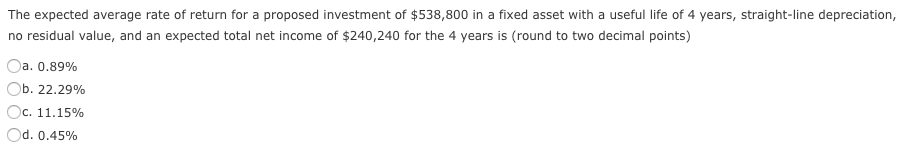 of return for a proposed investment of $6,940,000 in a fixed asset,