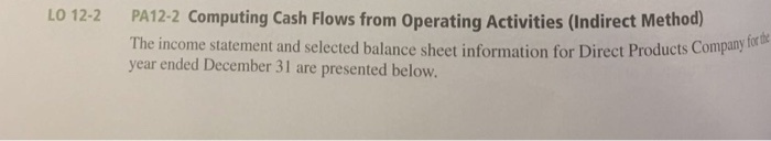  PA12-2 Computing Cash Flows from Operating Activities (Indirect Method) The income
