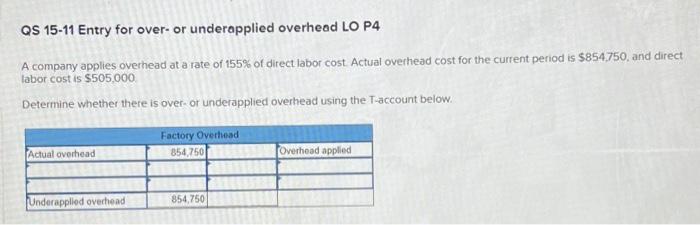  QS 15-11 Entry for over-or underapplied overhead LO P4 A company