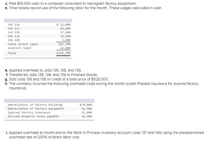 to record the events and transactions a through i. a) Record raw
