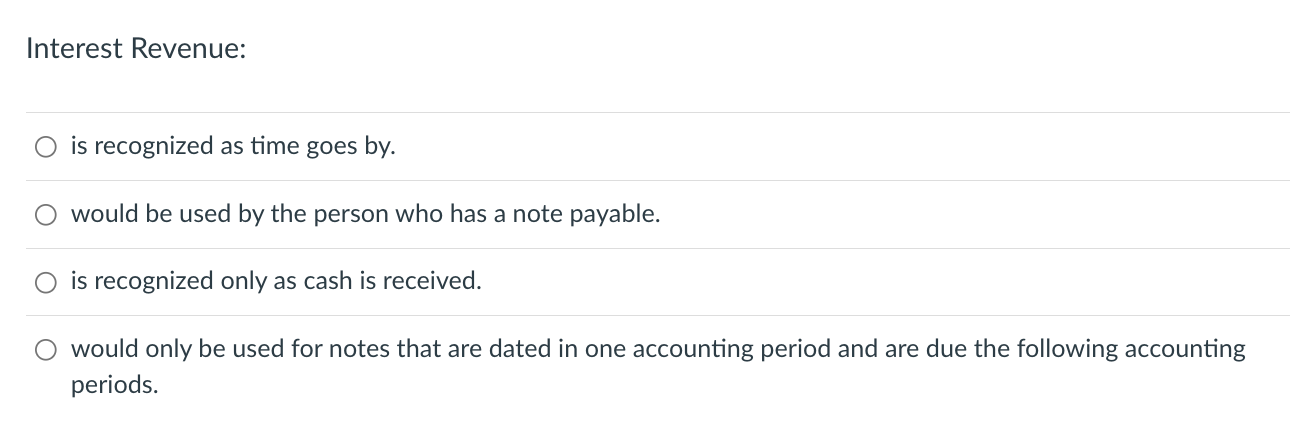 Interest Revenue: is recognized as time goes by. would be used