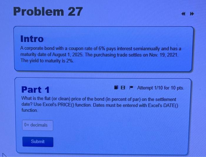  Problem 27 Intro A corporate bond with a coupon rate of