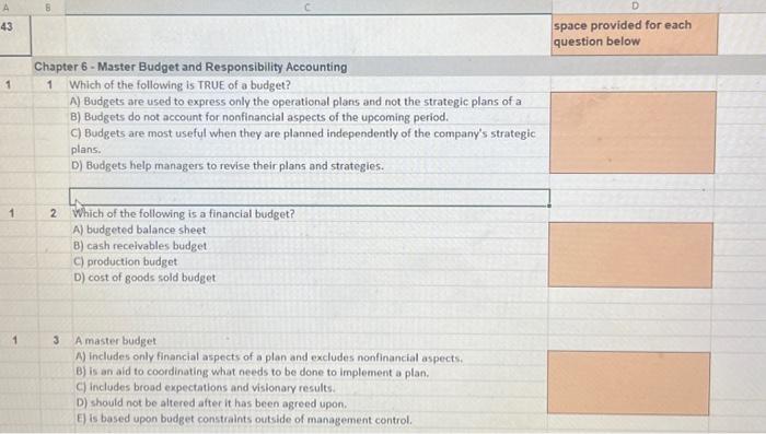  A 43 1 1 1 B Chapter 6 - Master Budget