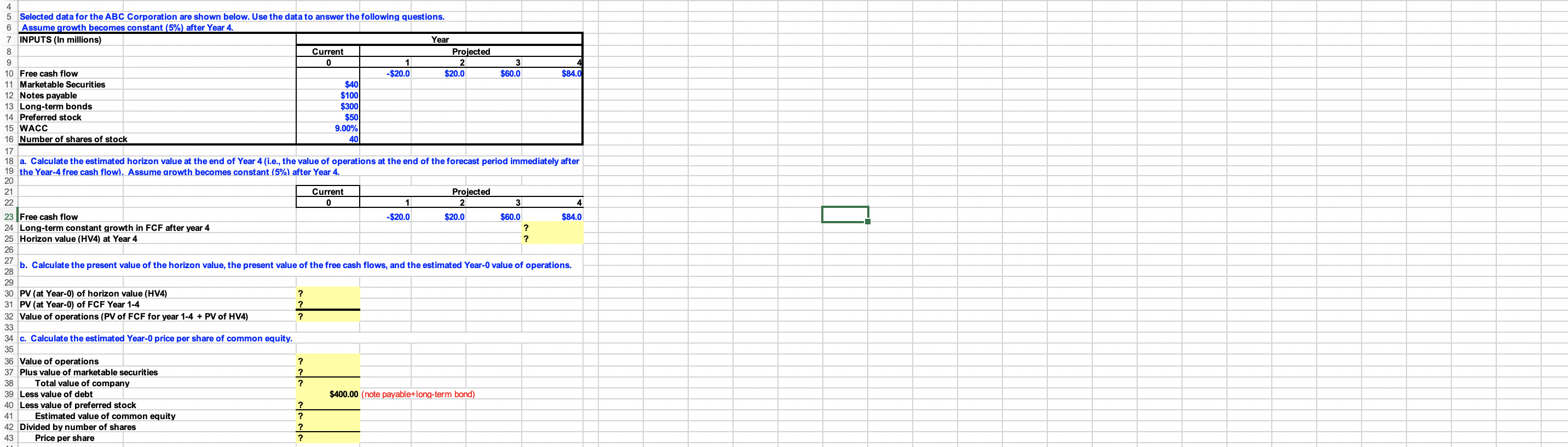  Selected data for the ABC Corporation are shown below. Use the