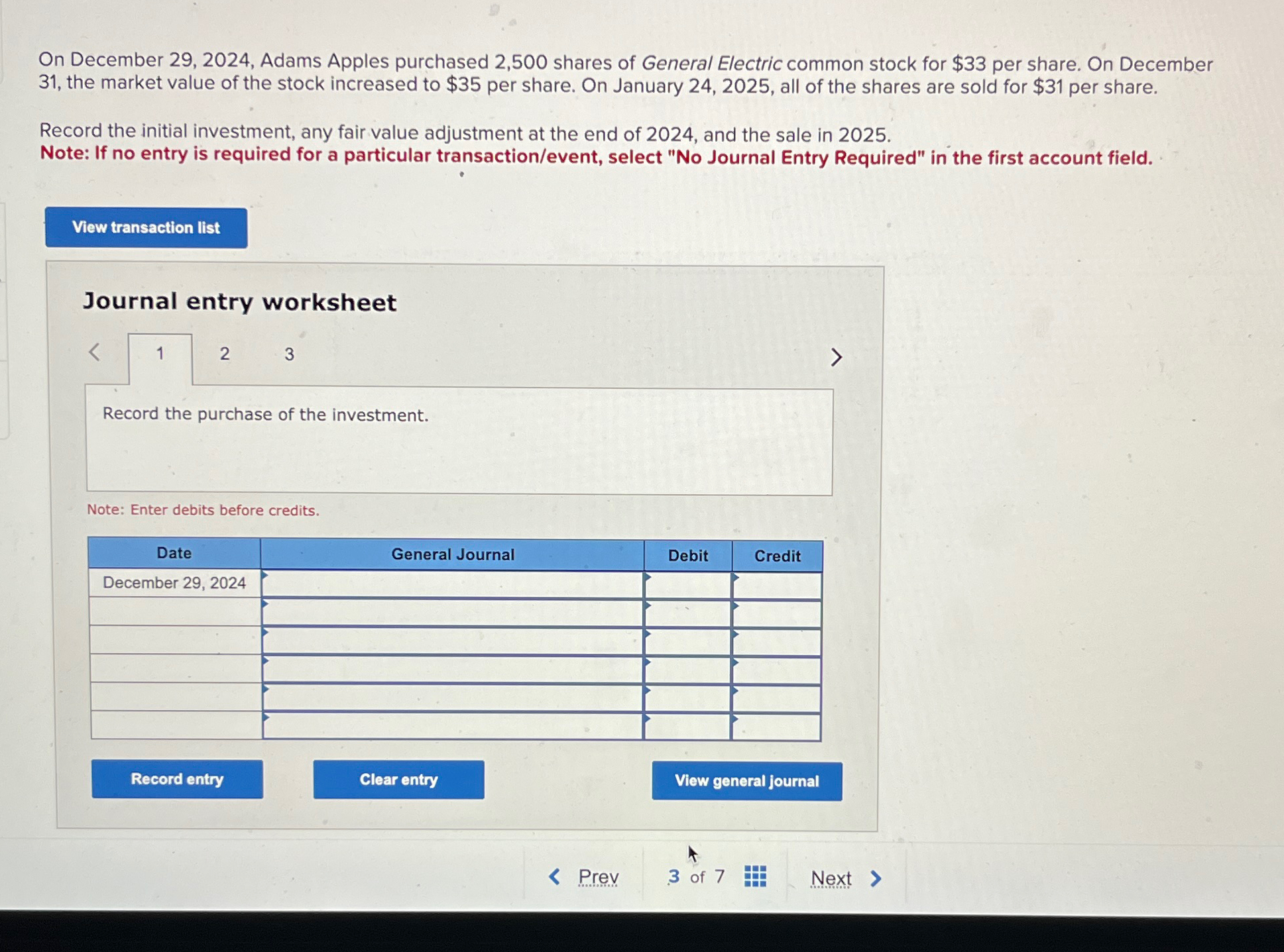 On December 29,2024, Adams Apples purchased 2,500 shares of General Electric