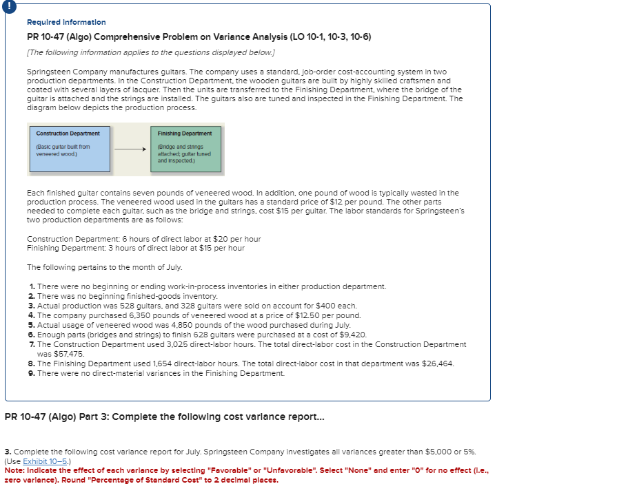  Requlred Information PR 10-47 (Algo) Comprehensive Problem on Variance Analysis (LO