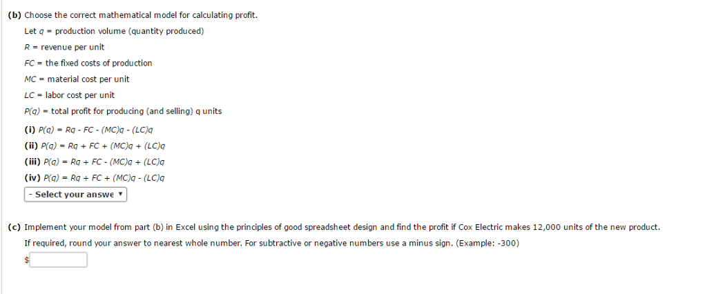 for a new design of one of its products: Fixed Cost =