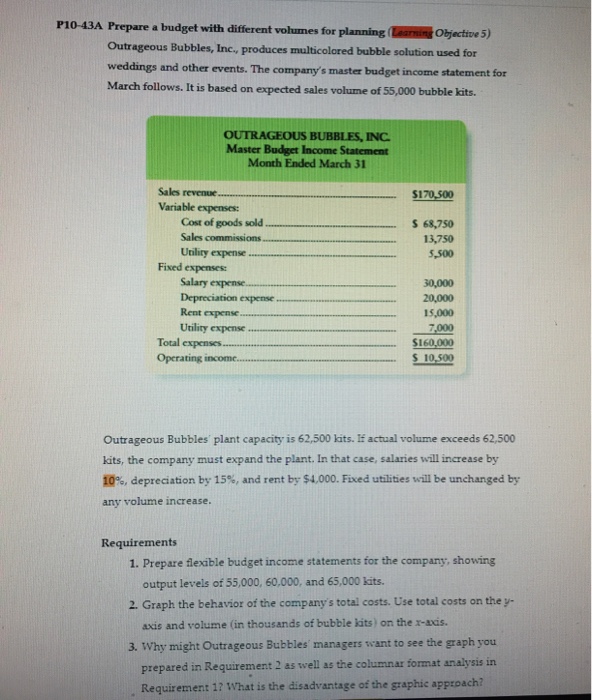  ith different volumes for planning Learsind Objective 5) Outrageous Bubbles, Inc,