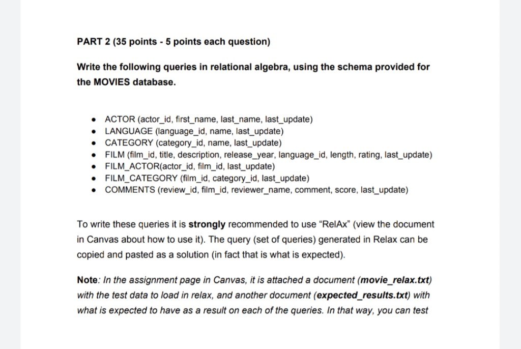  PART 2 (35 points - 5 points each question) Write the