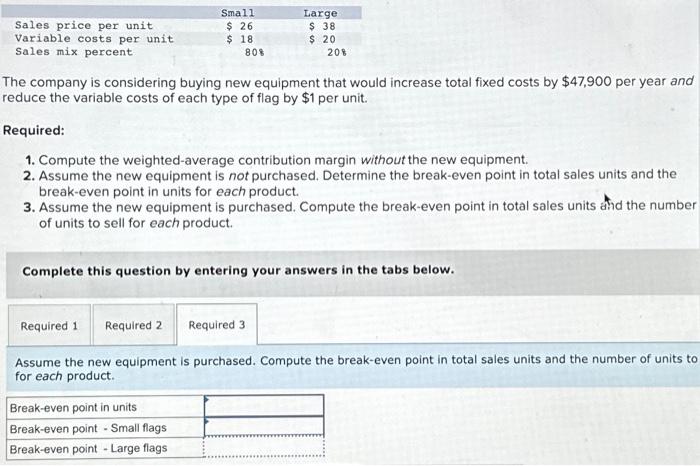  Sales price per unit Variable costs per unit Sales mix percent