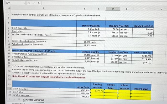  Solve with Formula D22 123 4 18 5 Direct materials: 6