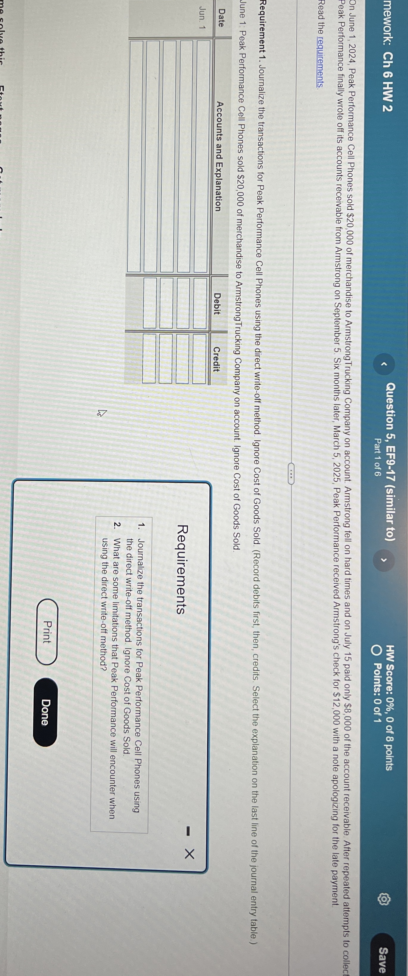  mework: Ch 6 HW 2 Question 5, EF9-17(similar to) HW Score: