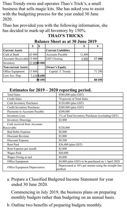 can I have help answer this budget question part a and b
