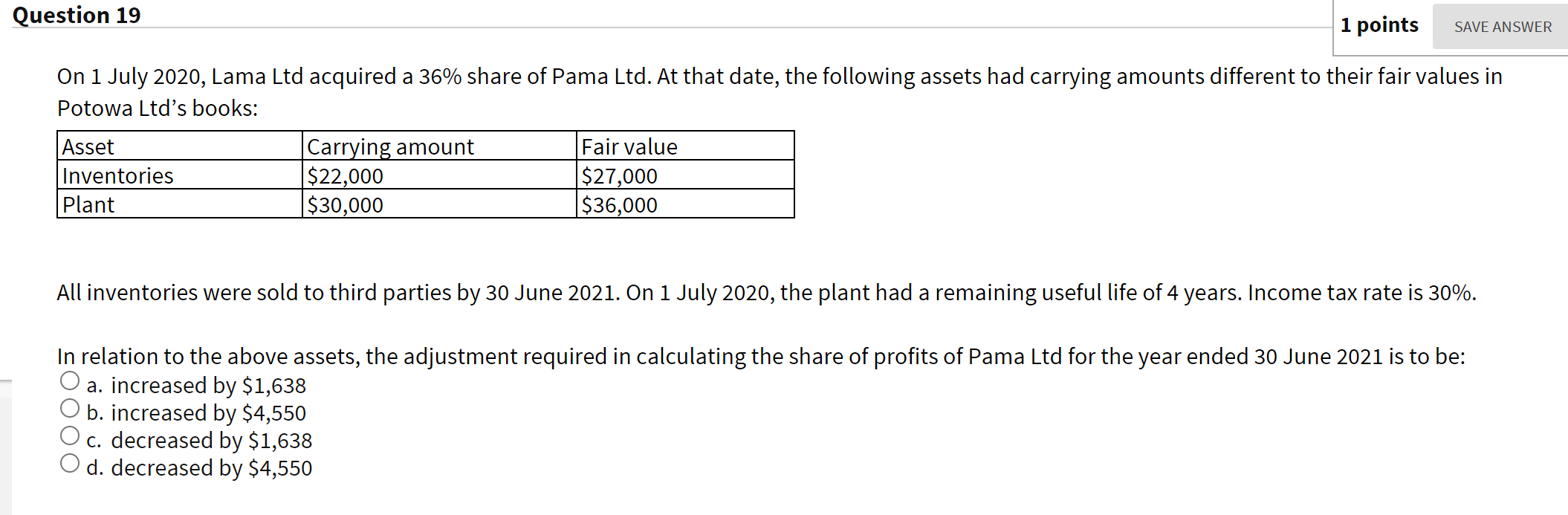 Question 19 1 points SAVE ANSWER On 1 July 2020, Lama