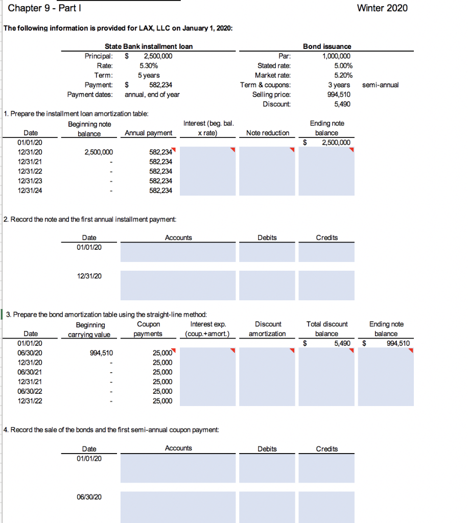 Chapter 9 - Part 1 Winter 2020 The following information is