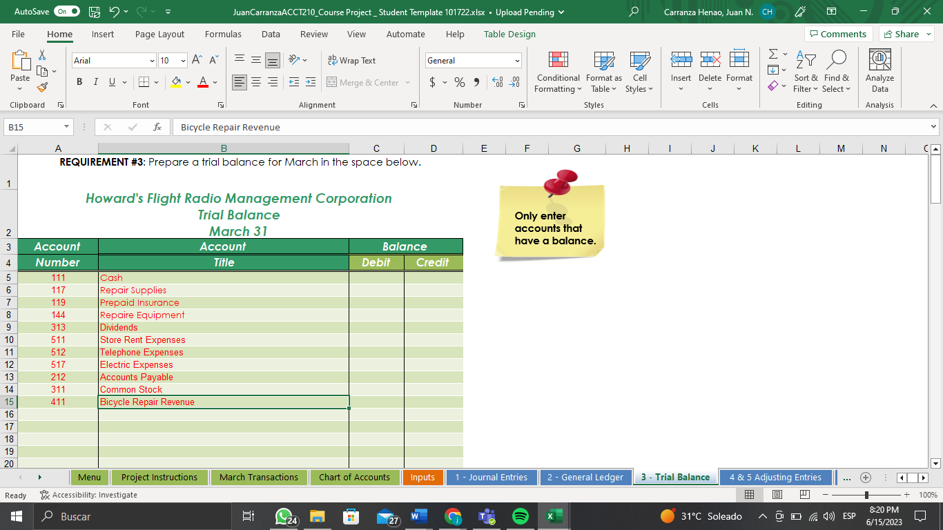 will be used to complete Requirements \#2, \#5 and \#9. Instructions for