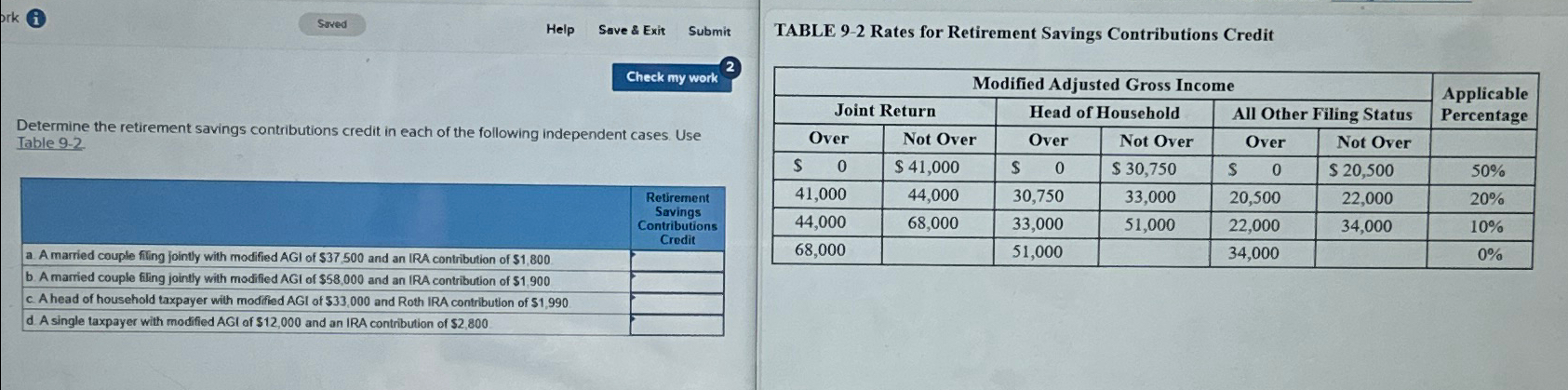  (i) Help Save & Exit Submit TABLE 9-2 Rates for Retirement