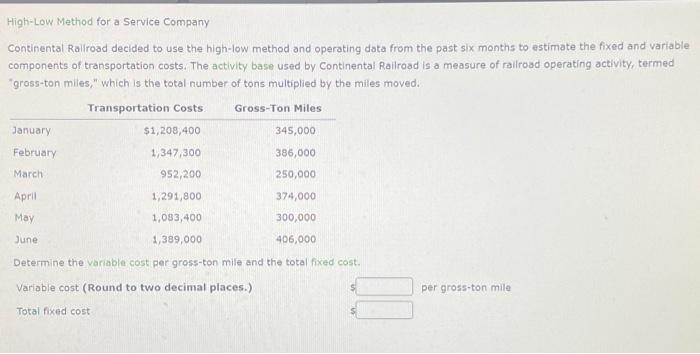 High-Low Method for a Serivce Company High-Low Method for a Service Company