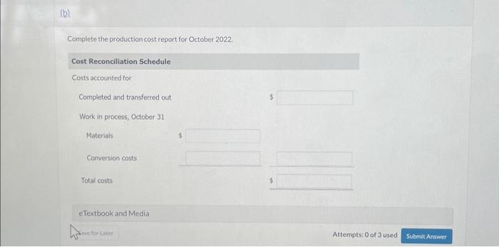cost report for the month of October for the Mixing and Cooking