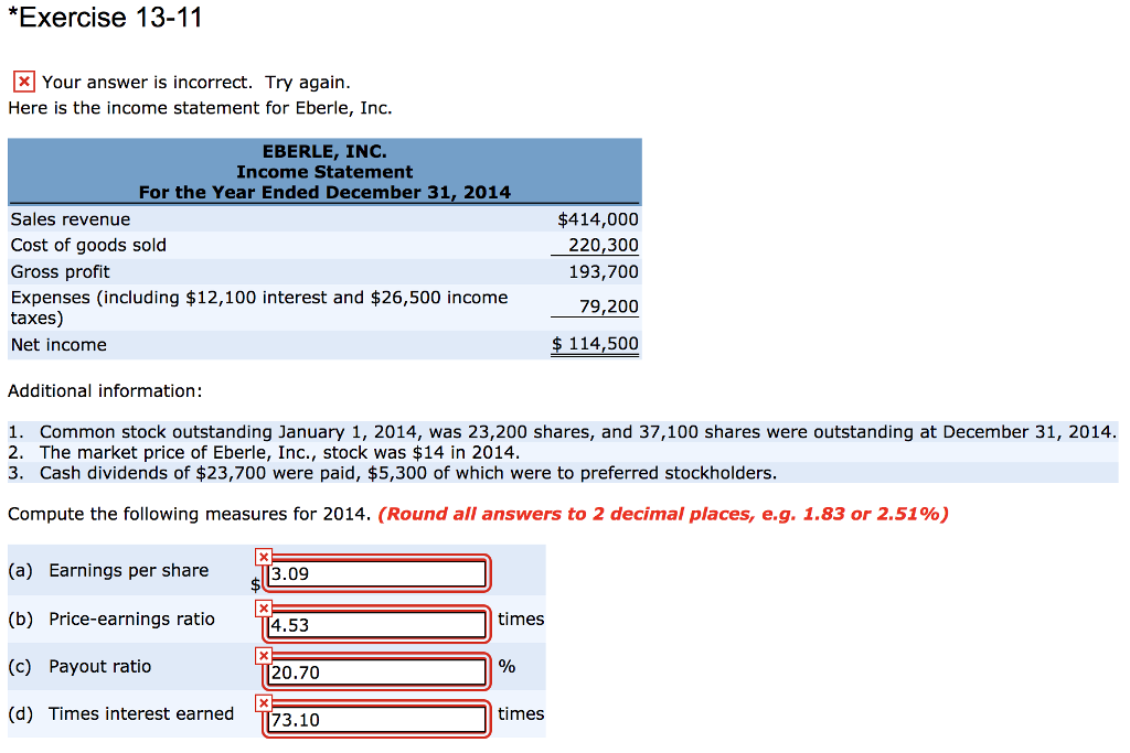  *Exercise 13-11 Your answer is incorrect. Try again Here is the