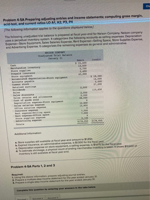  Chi Problem 4-5A Preparing adjusting entries and income statements; computing gross