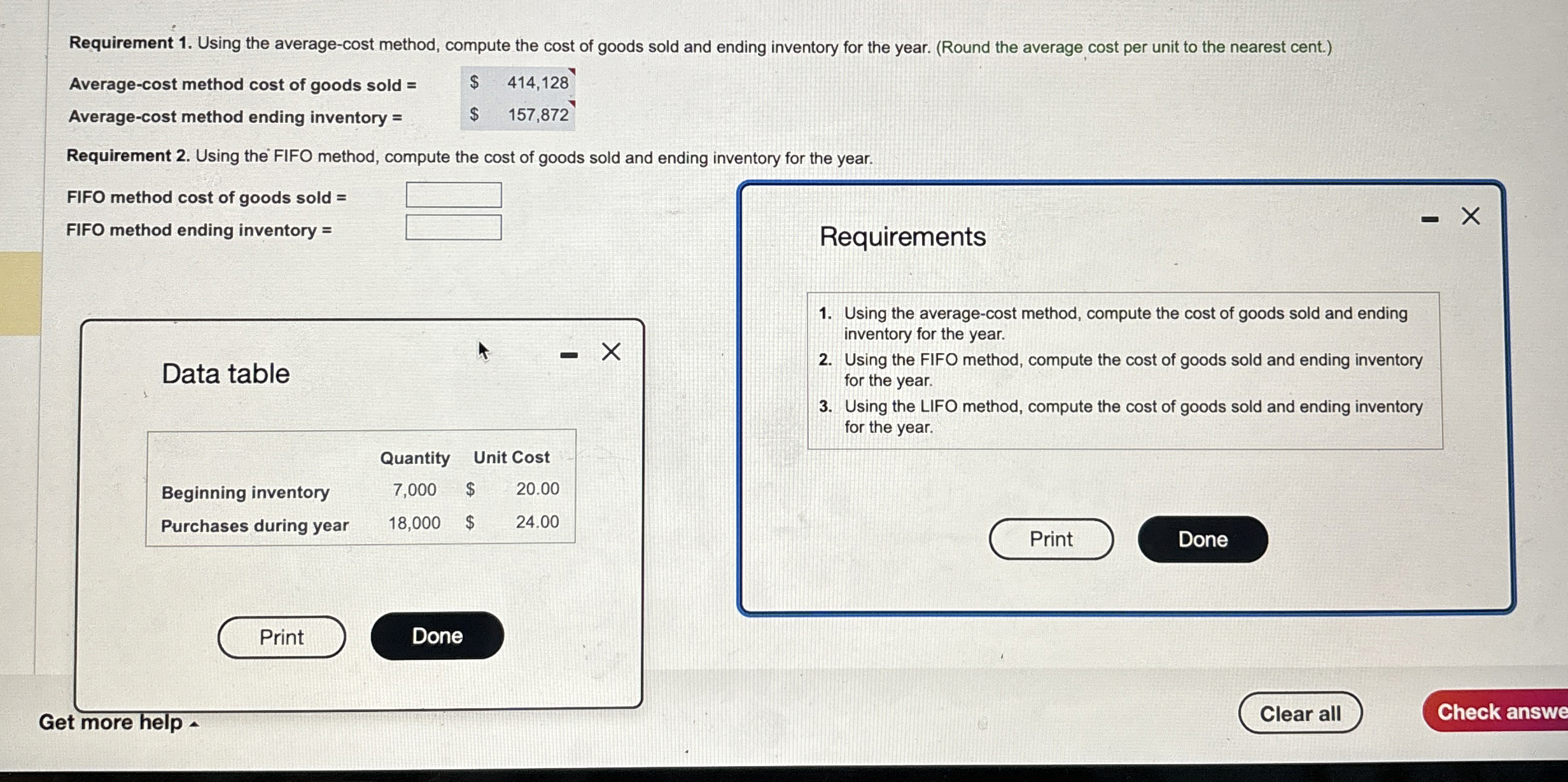 Please Solve Requirements Requirement 2. Using the FIFO method, compute the