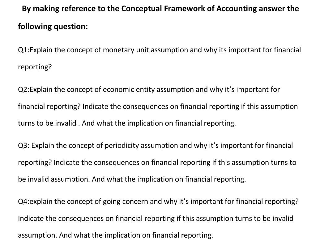By making reference to the Conceptual Framework of Accounting answer the