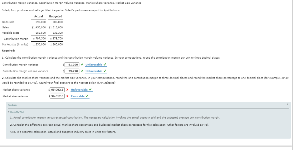 Contribution Margin Variance, Contribution Margin Volume Variance, Market Share Variance, Market