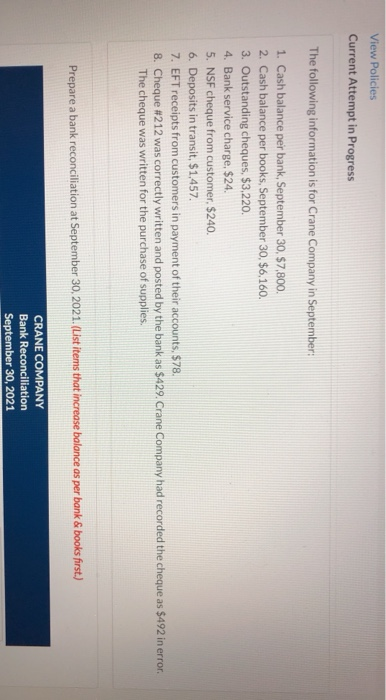  View Policies Current Attempt in Progress The following information is for