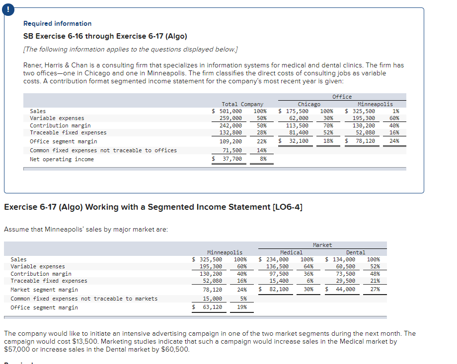  Required information SB Exercise 6-16 through Exercise 6-17 (Algo) (The following
