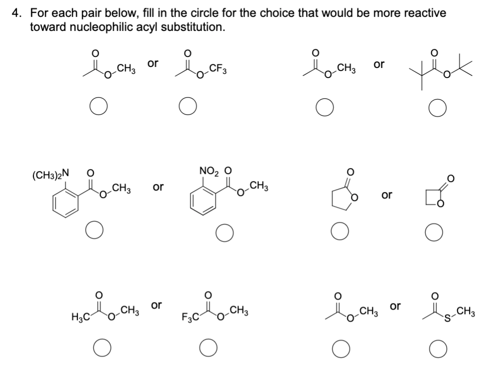 4. For each pair below, fill in the circle for the