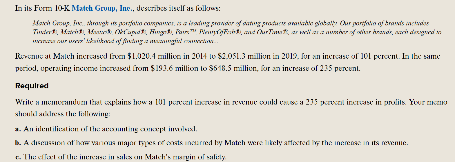 Acct 212 question need help answering In its Form 10-K Match Group,