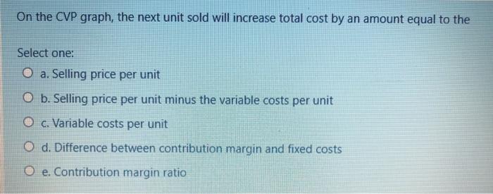  On the CVP graph, the next unit sold will increase total