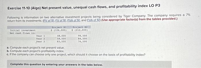 help please Exercise 11-10 (Algo) Net present value, unequal cash flows, and