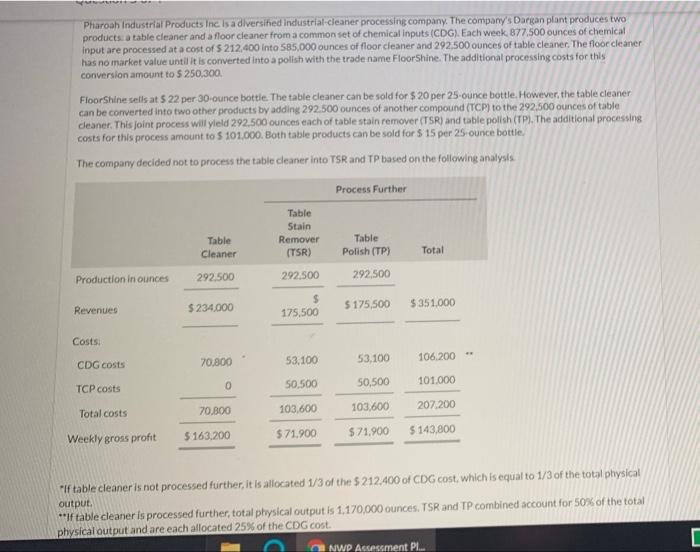 table de further by doing the follow Question Calculate the company's tot